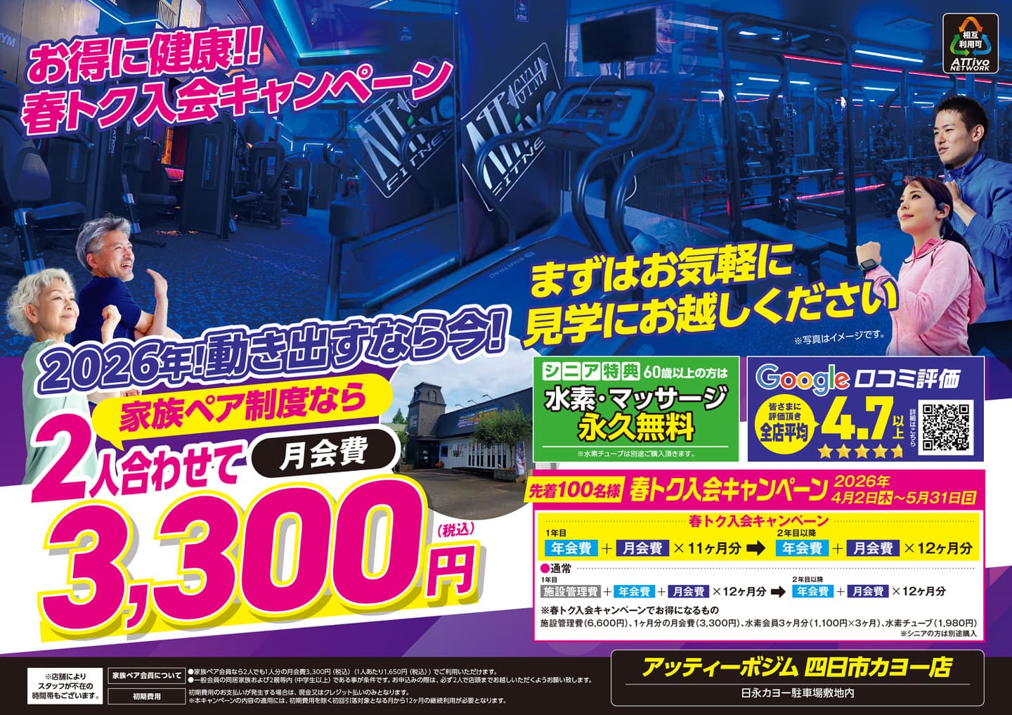 AttivoGYM四日市カヨー店入会キャンペーン